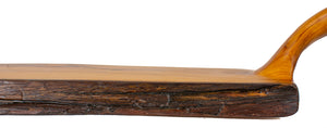 View of live-edge with bark on handle end